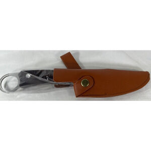 Stainless Steel Fixed-Blade Hunting Knife w/ Faux Leather Sheath & Wood Handle
